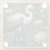  botanische scène blauwe kraan en lotus ook glazen onderzetter (Achterkant)