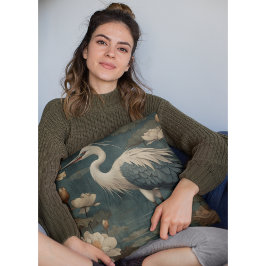  botanische scène blauwe kraan en lotus ook kussen