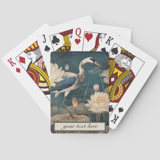  botanische scène blauwe kraan en lotus pokerkaarten (Achterkant)