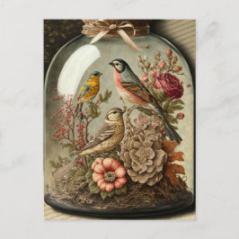  botanische scène in Glass Jar met vogels Briefkaart