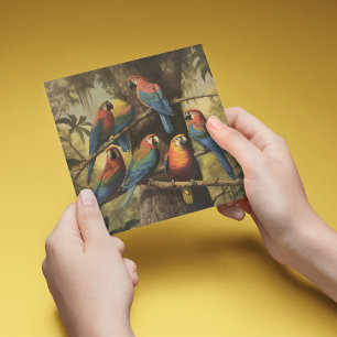 botanische scène kleurrijke papegaaien in een boo