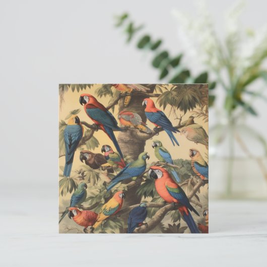  botanische scène kleurrijke papegaaien in een boo (Staand voorkant)