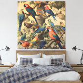  botanische scène kleurrijke papegaaien in een boo canvas afdruk (Insitu (Slaapkamer))