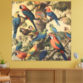  botanische scène kleurrijke papegaaien in een boo canvas afdruk (Insitu (Woonkamer))