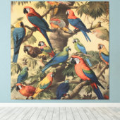  botanische scène kleurrijke papegaaien in een boo canvas afdruk (Insitu (Houten vloer))