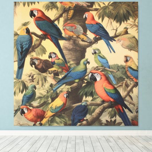  botanische scène kleurrijke papegaaien in een boo canvas afdruk (Insitu (Houten vloer))