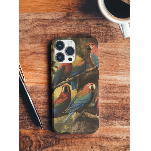  botanische scène kleurrijke papegaaien in een boo Case-Mate iPhone case