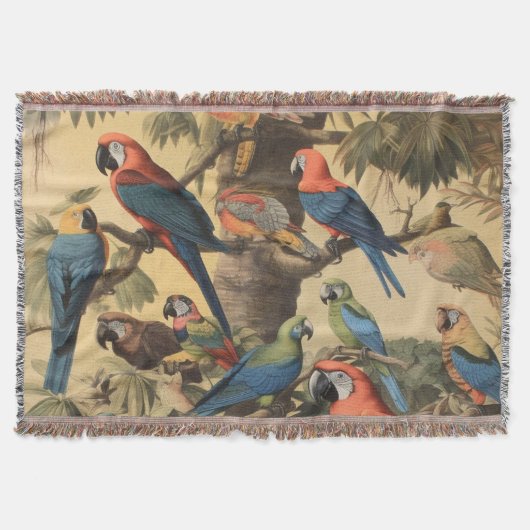  botanische scène kleurrijke papegaaien in een boo deken (Voorkant)