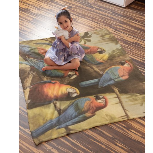  botanische scène kleurrijke papegaaien in een boo fleece deken