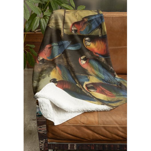  botanische scène kleurrijke papegaaien in een boo fleece deken