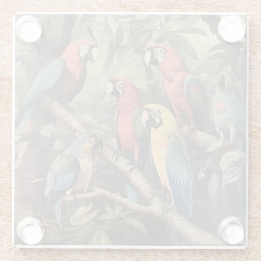  botanische scène kleurrijke papegaaien in een boo glazen onderzetter (Achterkant)