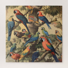  botanische scène kleurrijke papegaaien in een boo legpuzzel