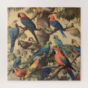  botanische scène kleurrijke papegaaien in een boo legpuzzel
