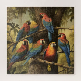  botanische scène kleurrijke papegaaien in een boo legpuzzel