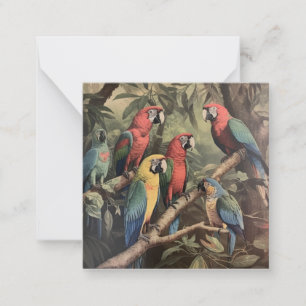 botanische scène kleurrijke papegaaien in een boo notitiekaartje