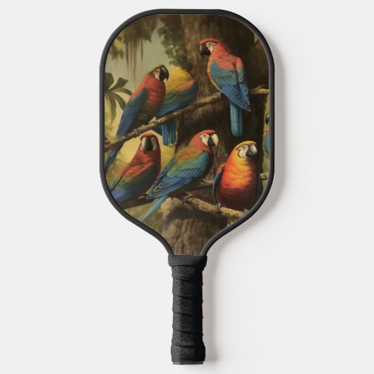  botanische scène kleurrijke papegaaien in een boo pickleball paddle (Voorkant)