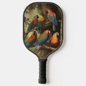  botanische scène kleurrijke papegaaien in een boo pickleball paddle (Achterkant)