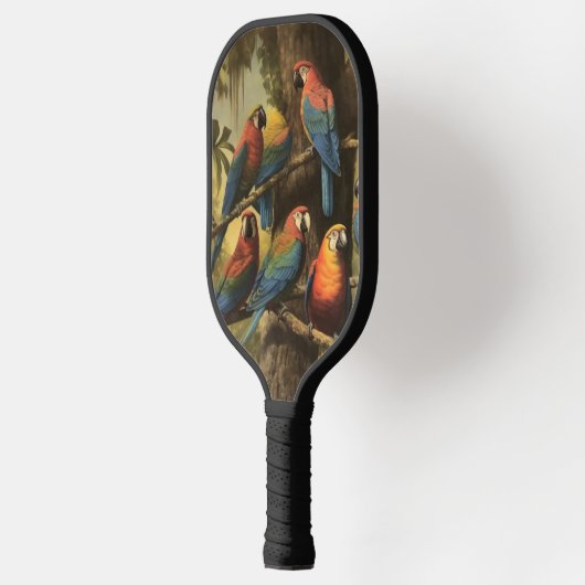 botanische scène kleurrijke papegaaien in een boo pickleball paddle (Links)