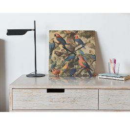  botanische scène kleurrijke papegaaien in een boo vierkante klok