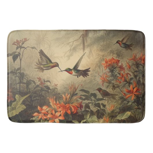 botanische scène kolibries en bloemen badmat (Voorkant)
