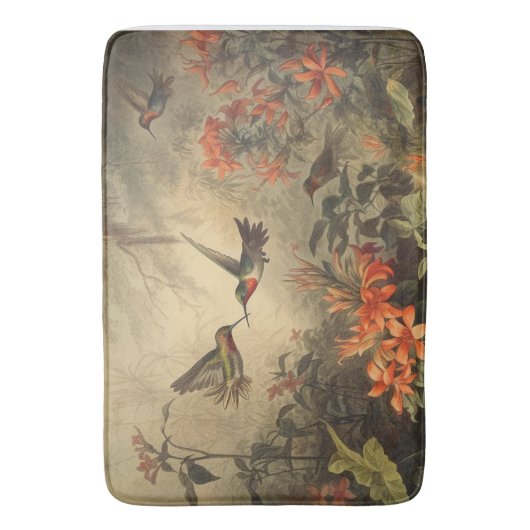 botanische scène kolibries en bloemen badmat (Voorkant Verticaal)