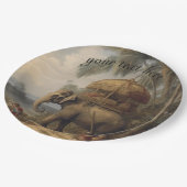 botanische scène olifant aanpasbaar papieren bordje (Gekanteld)