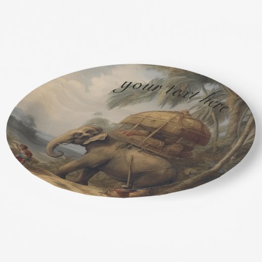 botanische scène olifant aanpasbaar papieren bordje (Gekanteld)