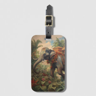 botanische scène olifant met howdah bagagelabel