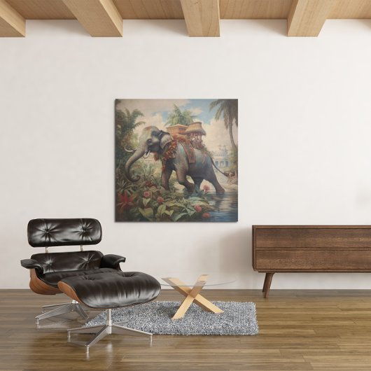  botanische scène olifant met howdah canvas afdruk