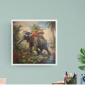  botanische scène olifant met howdah canvas afdruk