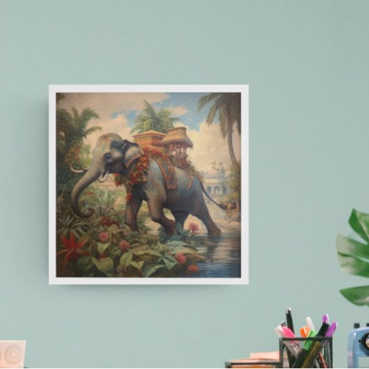  botanische scène olifant met howdah canvas afdruk