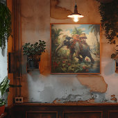  botanische scène olifant met howdah canvas afdruk