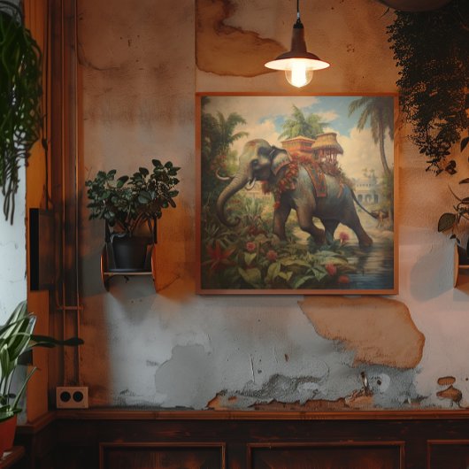  botanische scène olifant met howdah canvas afdruk