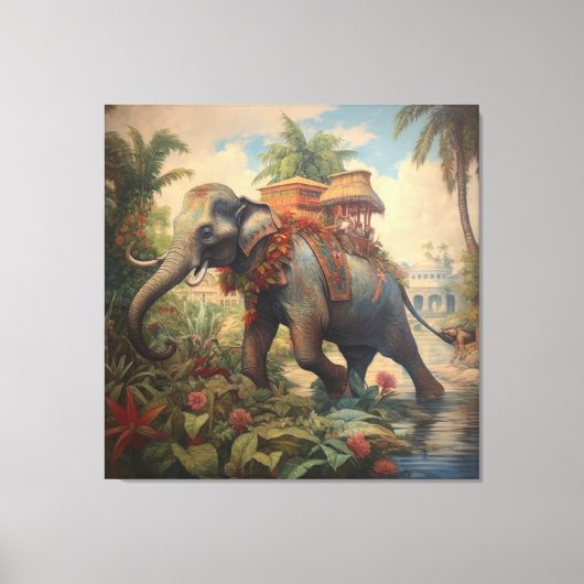  botanische scène olifant met howdah canvas afdruk (Voorkant)