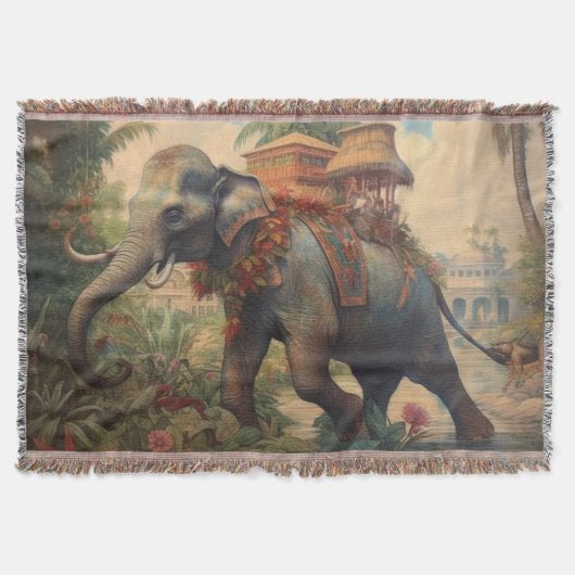  botanische scène olifant met howdah deken (Voorkant)