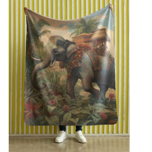  botanische scène olifant met howdah fleece deken