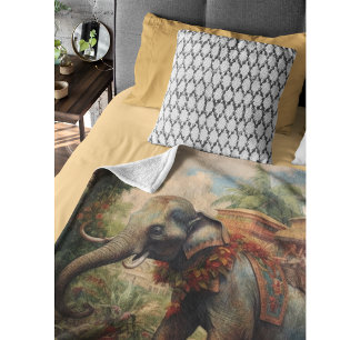 botanische scène olifant met howdah fleece deken