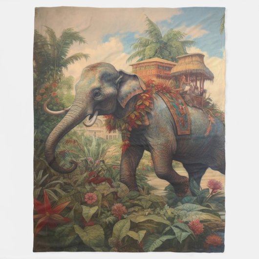  botanische scène olifant met howdah fleece deken (Voorkant)