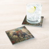 botanische scène olifant met howdah glazen onderzetter (Schuin)