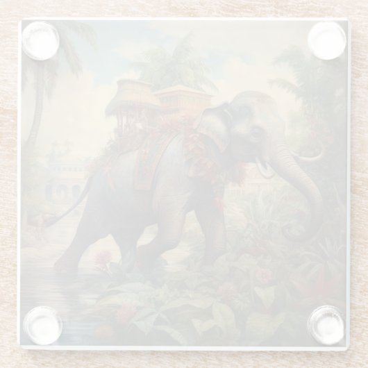  botanische scène olifant met howdah glazen onderzetter (Achterkant)