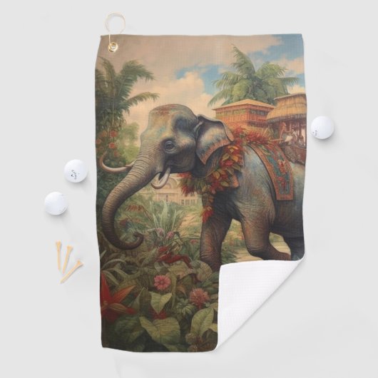  botanische scène olifant met howdah golfhanddoek (Insitu)