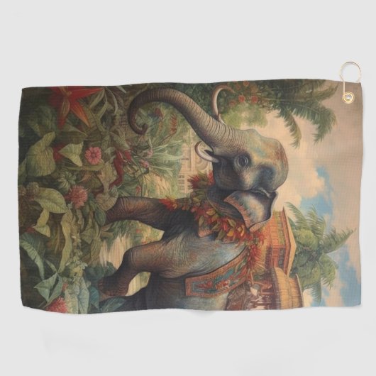  botanische scène olifant met howdah golfhanddoek (Horizontaal)