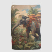  botanische scène olifant met howdah golfhanddoek (Voorkant)
