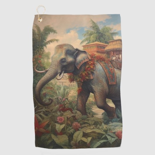 botanische scène olifant met howdah golfhanddoek (Voorkant)