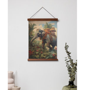 botanische scène olifant met howdah hangend wandkleed