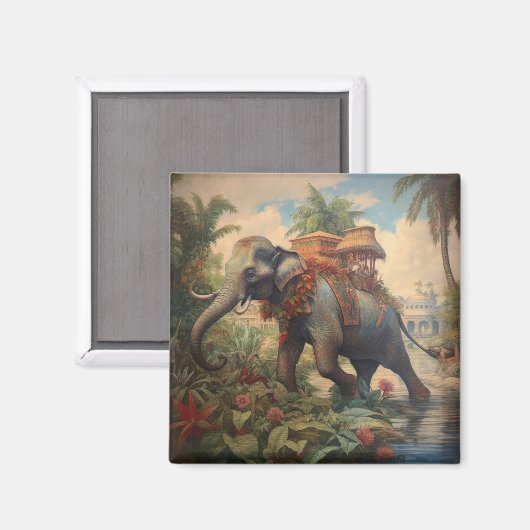  botanische scène olifant met howdah magneet (Voorkant / Achterkant)