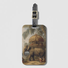 botanische scène olifant met howdah ook bagagelabel
