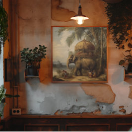  botanische scène olifant met howdah ook canvas afdruk