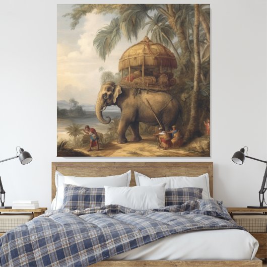  botanische scène olifant met howdah ook canvas afdruk (Insitu (Slaapkamer))