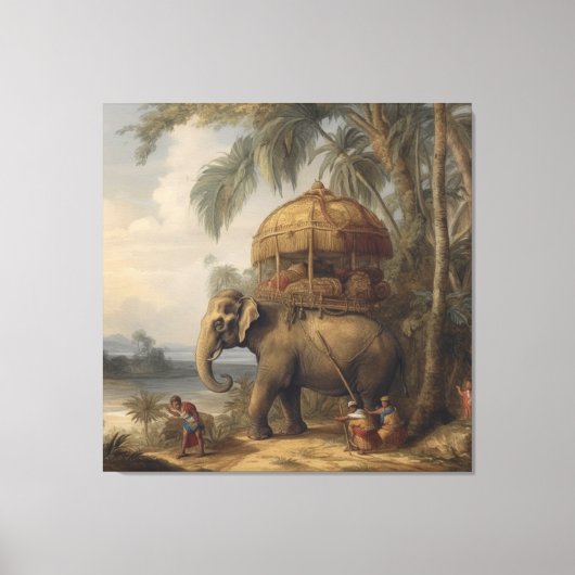  botanische scène olifant met howdah ook canvas afdruk (Voorkant)